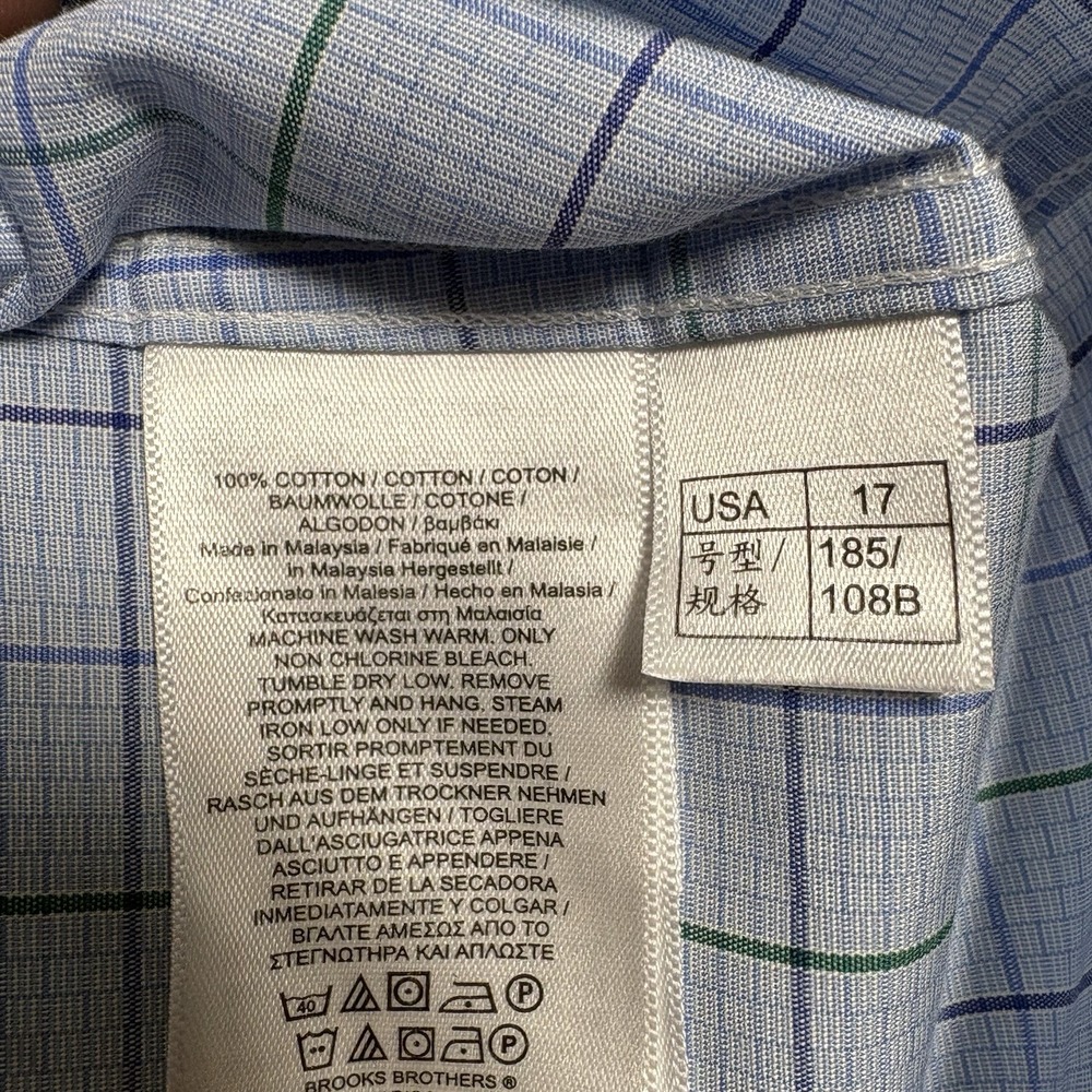 Brooks Brothers 1818 Regent Shirt Mens 17 36/37 Blue Windowpane Non Iron Cotton - Picture 9 of 9